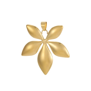 Detailed view of matte gold six-petal flower pendant with sturdy hanging bail for jewelry