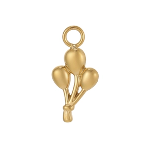 Close-up of polished golden balloon shape pendant with triple cluster design and hanging loop