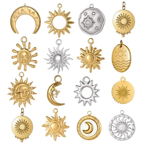 Vintage Stainless Steel Celestial Pendants Sun Moon Star Charms For DIY Jewelry Making Gold Silver Pendants Bohemian Necklace Making