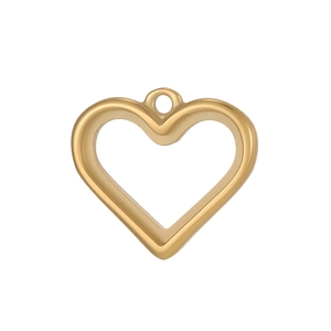 Macro detail of a hollow heart-shaped gold pendant with a hanging ring loop for DIY jewelry