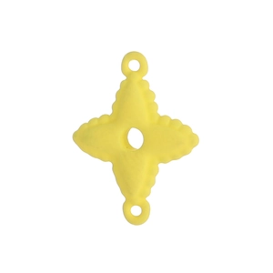 Macro detail of yellow star-shaped clover pendant with three-hole DIY connector design