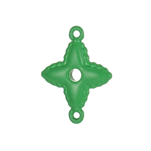 Macro detail of green enamel four-leaf clover pendant charm with metal beaded edges