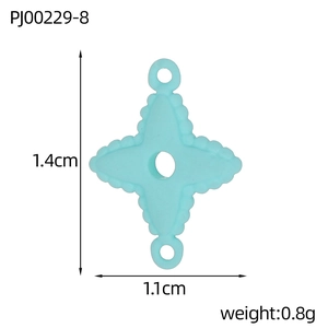 Detail view of 1.4cm light blue four-pointed star clover pendant with size measurements
