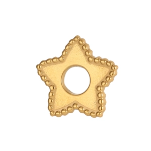 Makroaufnahme des goldenen sternförmigen Anhängers mit Perlenrand für DIY-Schmuck