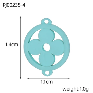 Detailed view of light blue enamel four-leaf clover charm with 1.4cm height dimensions