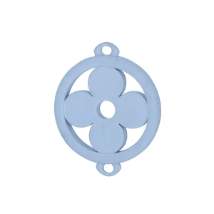 Macro detail of light blue four-leaf clover charm with dual connection rings