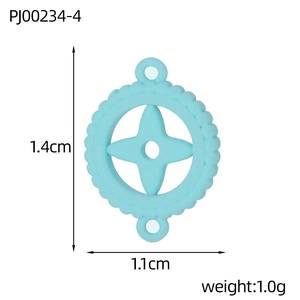 Detailed view of light blue stainless steel four-leaf clover pendant with size 1.4cm x 1.1cm
