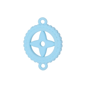 Detailed view of light blue quatrefoil enamel pendant with a beaded edge for DIY jewelry
