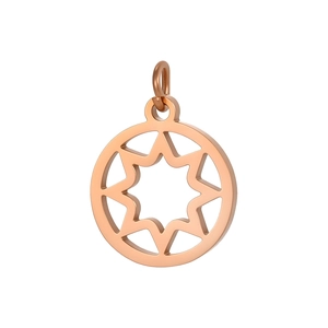 Détail d'un pendentif circulaire évidé en or rose avec une étoile octogonale symétrique