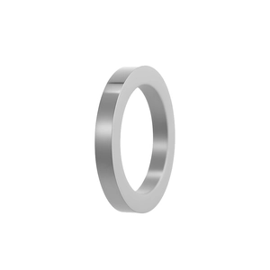 Macro shot of minimalist silver stainless steel ring with a polished mirror finish
