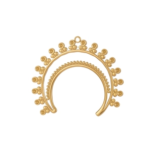 Detailed view of a golden semi-circle pendant with elegant bead trim for jewelry making