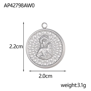 Pendentif ovale en acier inoxydable argenté avec gravure religieuse Vierge Marie