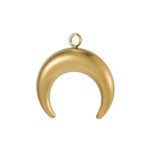 Macro detail of a matte gold crescent moon pendant with high-quality brushed finish