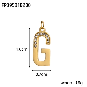 Chic golden stainless steel letter G flower pendant with sparkling white rhinestones
