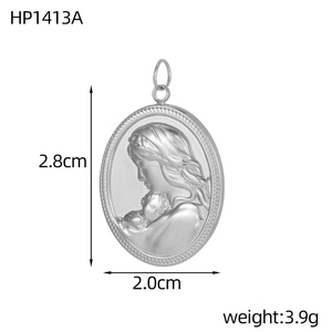Spécifications de taille du pendentif ovale Vierge Marie en argent avec mesures et poids