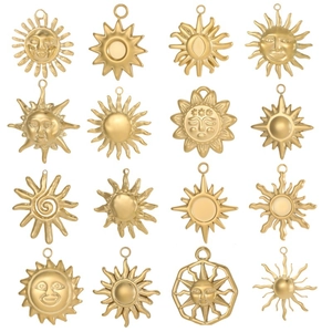 Barock Edelstahl Sonnengesicht Anhänger Für Schmuckherstellung DIY Vergoldet Menschliches Gesicht Sonnenstrahl Charm