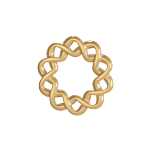 Detailed view of the gold infinity knot textured band ring with a polished finish