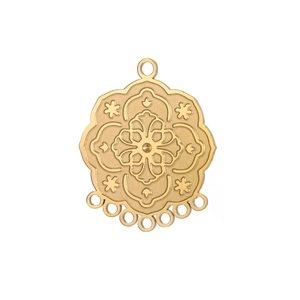 Golden mandala pattern pendant with six hanging loops for DIY jewelry making