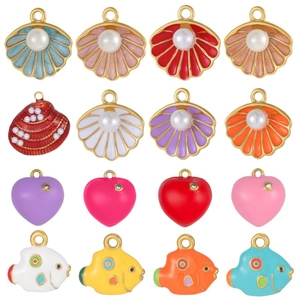 French Vintage Stainless Steel Enamel Shell Heart Fish Pendants With Imitation Pearl Zirconia Charms For DIY Jewelry Making