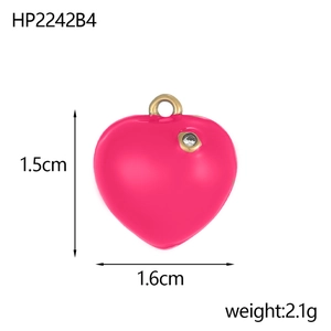 French vintage pink heart pendant with shell pearl inlay in stainless steel gold finish