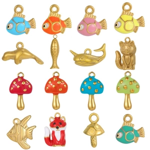 Acero Inoxidable Dibujos Animados Océano Pez Seta DIY Charm Chapado En Oro Esmalte Colgante Para Creación De Joyas Collar Pulsera