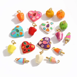 Colorful enamel cartoon pendants in heart pepper and ice cream shapes for DIY jewelry