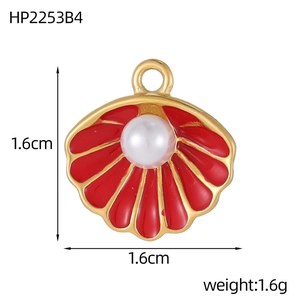 Detailed view showing dimensions of 1.6cm heart pendant with red enamel and white pearl
