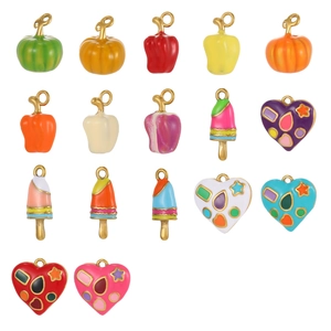 Colorful enamel cartoon pendants including peppers and ice cream in stainless steel