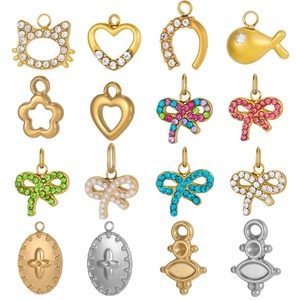 Stainless Steel DIY Charm Pendants Rhinestone Bow Heart Cat Fish For Jewelry Making Necklace Bracelet Fashion Accessories