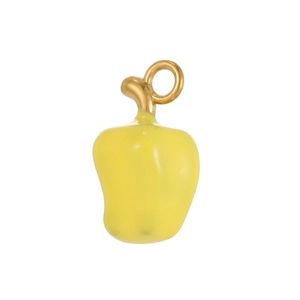 Detail of yellow apple pendant with golden loop and smooth enamel finish for jewelry diy