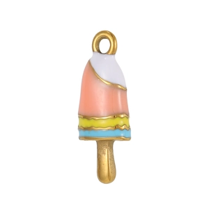 Macro view of colorful enamel ice cream pendant charm with golden metal edges