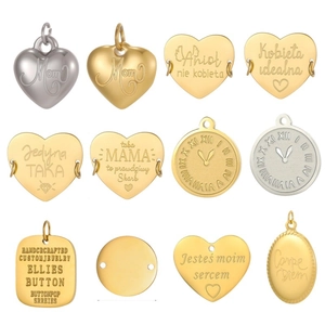 Vintage Stainless Steel Geometric Heart Pendants DIY Carved Letter Charms For Jewelry Making Women Fashion Accessories