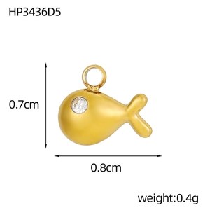Golden fish pendant charm in stainless steel with crystal eye and 0.8cm size detail