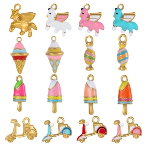 Stainless Steel Enamel Charms Drip Oil Pegasus Ice Cream Motorcycle Candy Pendants For DIY Jewelry Making Crafts Women Fashion Accessories