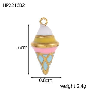 Colorful stainless steel ice cream cone pendant charm for DIY jewelry and fashion accessories