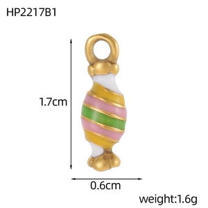 Colorful striped enamel candy pendant in stainless steel with dimensions and weight