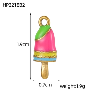 Detail view of a colorful popsicle-shaped stainless steel charm with 1.9cm height size markings