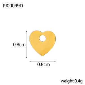 Gold mirror-polished heart pendant charm 0.8cm in stainless steel for DIY jewelry