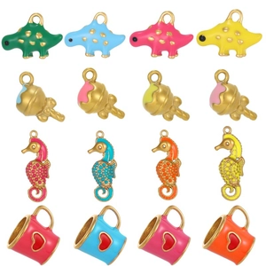 Pendentif DIY en Acier Inoxydable Émaillé Rétro Dinosaure Hippocampe Crème Glacée Cœur Forme Accessoire de Bijoux