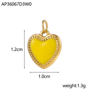 Titanium steel irregular heart unicorn pendant with yellow enamel inlay and gold plating