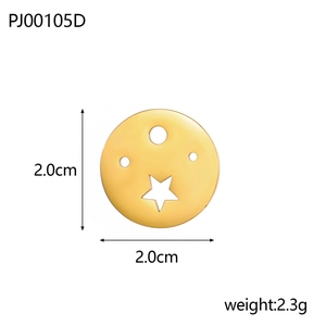 Polished gold stainless steel 20mm round charm with star cutout for DIY jewelry