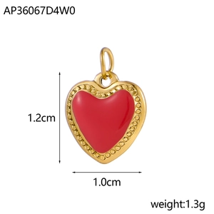 Gold titanium steel heart pendant with red enamel and dimensions 1.2cm x 1.0cm