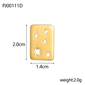 Detailed view of rectangle gold stainless steel pendant with star cutouts 20x14mm