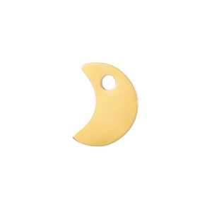 Close-up of a polished gold crescent moon charm with a top hole for DIY jewelry making
