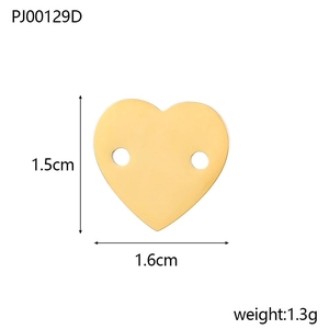 Polished heart-shaped stainless steel pendant charm with dual holes and 1.5cm dimension