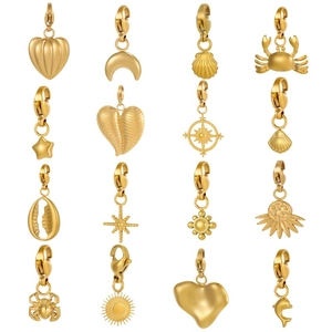 Stainless Steel Sun Moon Star Shell Heart Pendants With Lobster Clasp Electroplated DIY Jewelry Accessories For Necklace Bracelet Making