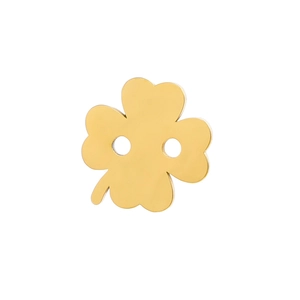 Detailed view of polished gold clover-shaped stainless steel charm with double holes