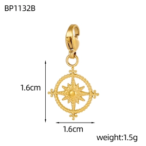 Detailed view of golden stainless steel star compass pendant measuring 1.6cm with lobster clasp