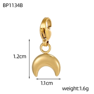 Detailed view of 1.2cm gold crescent moon pendant with measurements and lobster clasp