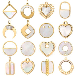 French Palace Style Stainless Steel Mother Of Artificial Pearl Inlay Pendant Irregular Geometric Heart Charms For DIY Jewelry Making